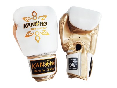 Kanong Muay Thai Gloves Thailand : "Thai Power" White/Gold