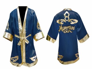 Customize Kanong Muay Thai Fight Robe costume : Navy Lai Thai