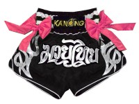 Black Muay Thai Shorts with ribbons : KNS-127-Black