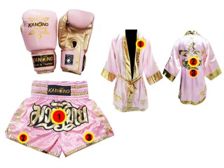 Boxing Gloves + Custom Boxing Robe + Custom Muay Thai Shorts : Pink Lai Thai