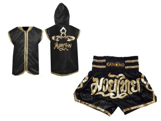 Personalized Muay Thai Hoodies + Muay Thai Shorts : Black Lai Thai