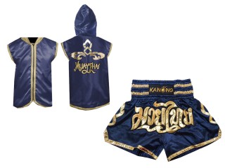 Customized Muay Thai Hoodies + Muay Thai Shorts : Navy Lai Thai