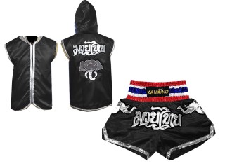 Customized Muay Thai Hoodies Fightwear + Muay Thai Boxing Shorts : Black Elephant