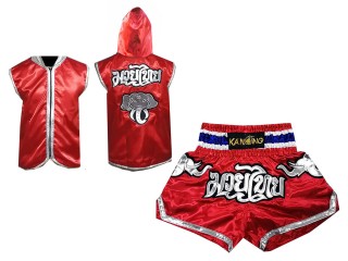 Kanong Muay Thai Hoodies Fightwear + Muay Thai Boxing Shorts : Red Elephant
