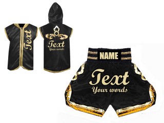 Customized Fighter Hoodies Jacket + Boxing Shorts : Black/Gold