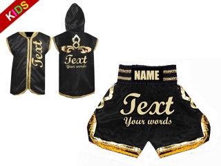 Perosnalized Boxing Hoodies + Boxing Shorts for Kids : Black/Gold