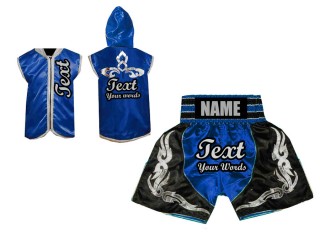 Customized Fighter Hoodies Jacket + Boxing Shorts : Blue