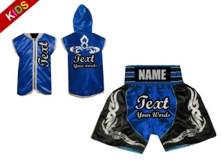 Perosnalized Fighter Hoodies Jacket + Boxing Shorts for Kids : Blue