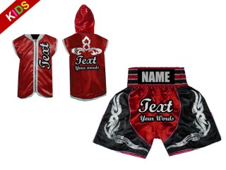 Perosnalized Fighter Hoodies Jacket + Boxing Shorts for Kids : Red