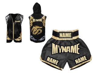 Custom Fighter Hoodies Jacket + Boxing Shorts : Black