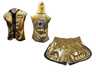 Custom Fighter Hoodies Jacket + Boxing Shorts for Women : Gold