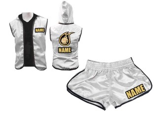 Perosnalized Fighter Hoodies Jacket + Boxing Shorts for Women : Silver