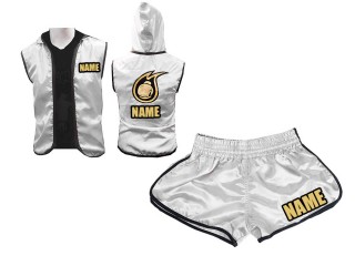 Perosnalized Fighter Hoodies + Boxing Shorts for Women : Silver