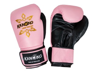 Kanong Real Leather Muay Thai Kickboxing Gloves : Pink/Black