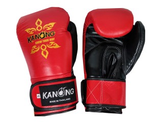 Kanong Real Leather Muay Thai Kickboxing Gloves : Red/Black