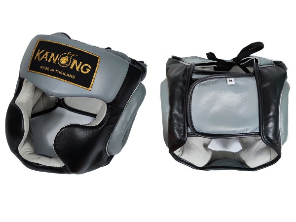 Kanong Cowhide Leather Boxing Head Guard : Black/Grey