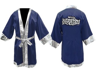 Customize Kanong Muay Thai Fight Robe Costume : Navy/Silver