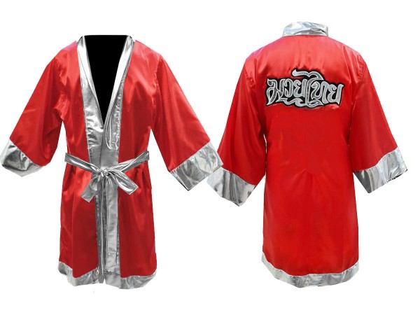 Kanong Muay Thai Fight Robe Costume : Red/Silver