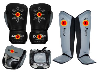 Custom Genuine Leather Boxing Gloves + Shin Pads + Head Guard