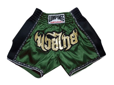 Retro Muay Thai Boxing Shorts : LUMRTO-003-DarkGreen