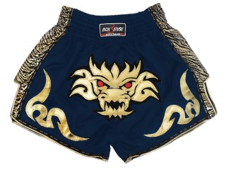 Retro Muay Thai Boxing Shorts : BXSRTO-026-Navy Dragon