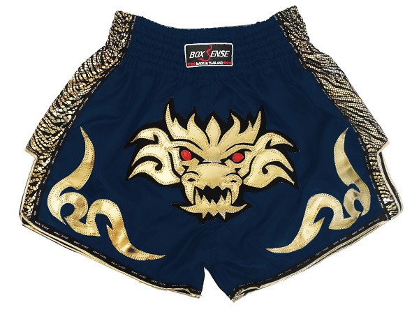 Retro Muay Thai Boxing Shorts : BXSRTO-026-Navy