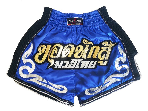 Retro Muay Thai Boxing Shorts : BXSRTO-027-Blue