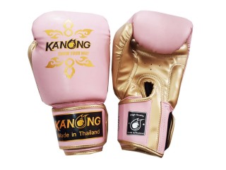 Kanong Muay Thai Gloves for Kids : "Thai Power" Pink/Gold