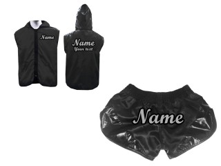 Personalized Muay Thai Hooded Jacket + Muay Thai Boxing Shorts : Retro Black