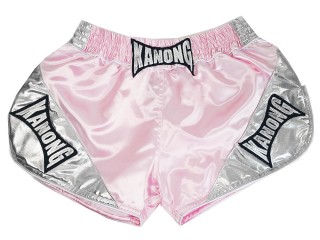 Womens Retro Muay Thai Boxing Shorts : KNSRTO-201-Pink-Silver