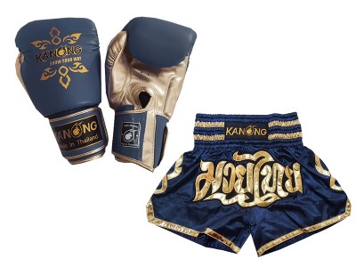 Pack Set of Muay Thai Gloves and Shorts : Model 121 Navy