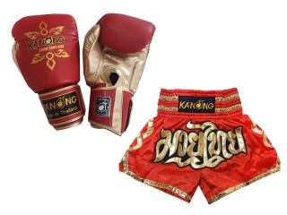 Pack Set of Muay Thai Gloves and Custom Muay Thai Shorts : Model 121 Red