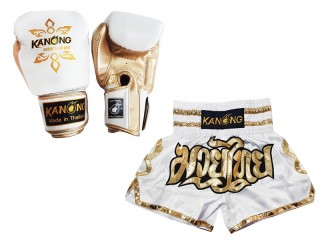 Thailand Souvenir - Muay Thai Gloves and Custom Muay Thai Shorts :  121 White