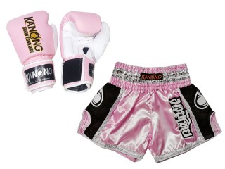 Pack Set of Muay Thai Gloves and Shorts : Model 208 Pink