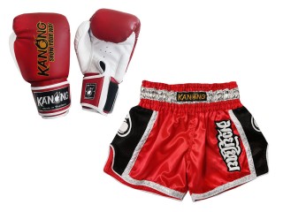 Pack Set of Muay Thai Gloves and Custom Muay Thai Shorts : Model 208 Red
