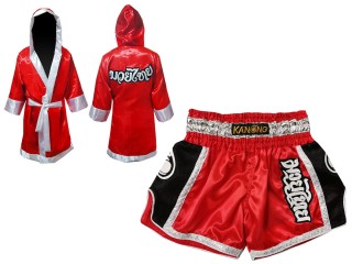 Custom Boxing Robe + Muay Thai Shorts : Red