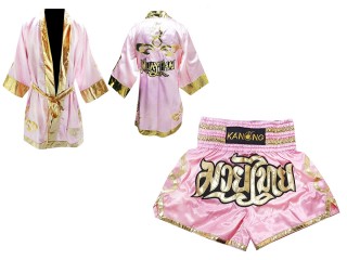 Custom Boxing Robe + Muay Thai Shorts  : Pink Lai Thai